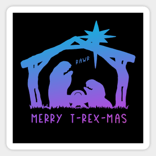 Christmas Cheer: Merry T-Rex-Mas (blue-purple text) Magnet